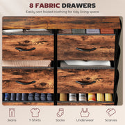 Chest of 8 Fabric Drawers with Wood Top for Bedroom or Hallway Storage Rustic Brown