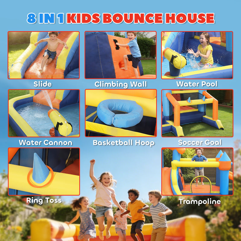 Bouncy Castle and Water Park for Outdoor Kids Play with Slide and Pool Multicolour AOSOM
