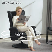 Black Swivel Recliner Chair with Footstool PU Leather Adjustable Back by HOMCOM