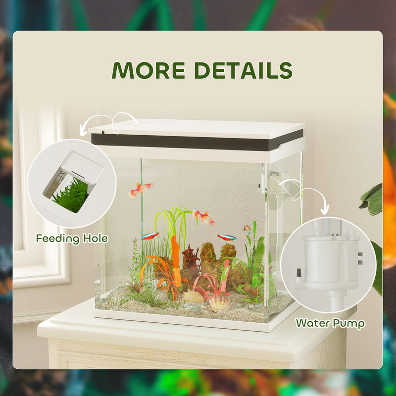 26L Glass Fish Tank with Filter System LED Lights and Water Pump White by PawHut AOSOM