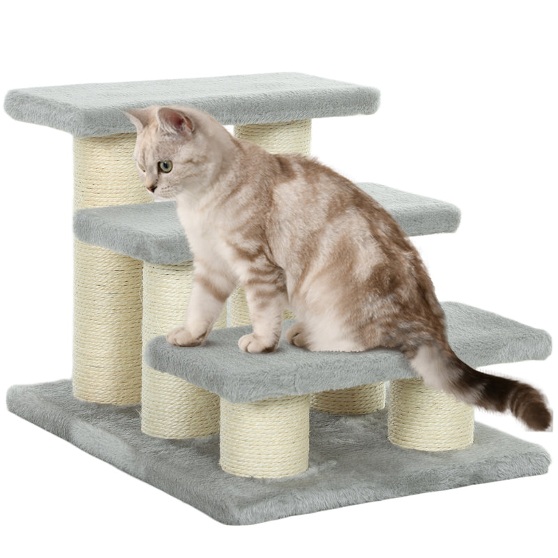 Grey 3 Step Pet Stairs for Cats and Dogs Soft Ladder with Non Slip Surface by PawHut