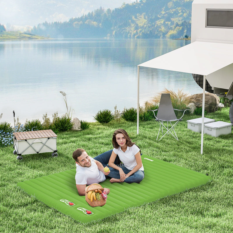 Double Camping Air Mattress With Built In Foot Pump For Comfortable Outdoor Sleep Green