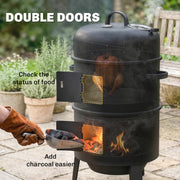 BBQ Smoker Grill and Fire Pit for Easy Outdoor Cooking with Two-Tier Cooking Space Black Outsunny