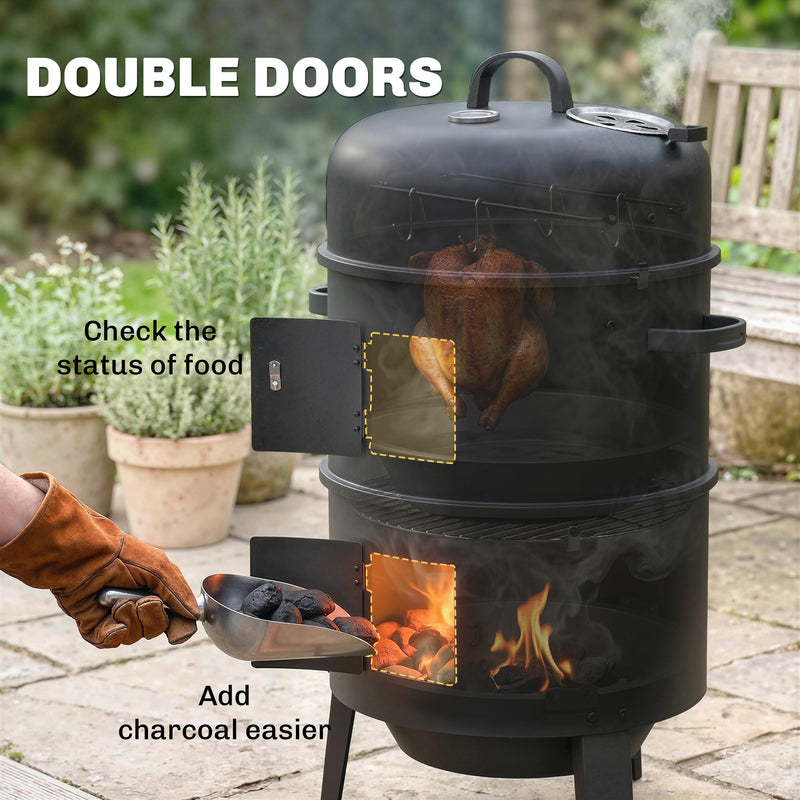 BBQ Smoker Grill and Fire Pit for Easy Outdoor Cooking with Two-Tier Cooking Space Black Outsunny