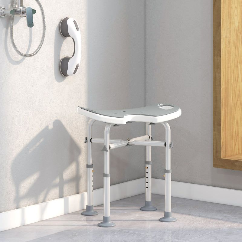Adjustable Padded Shower Stool with U Shaped Seat for Elderly or Disabled Use, Grey