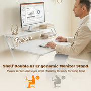 Folding Study Desk with Shelf for Small Spaces and Easy Storage White AOSOM