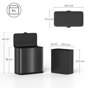 8L Hanging Kitchen Bin with Lid and Removable Bucket for Cabinets or Under Sink Grey AOSOM