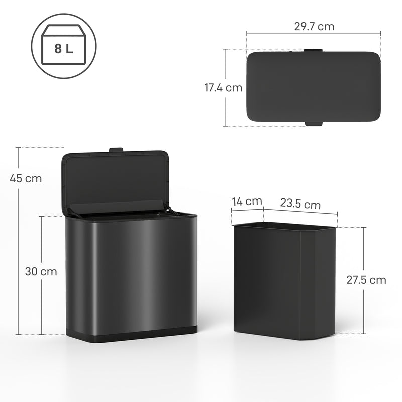 8L Hanging Kitchen Bin with Lid and Removable Bucket for Cabinets or Under Sink Grey AOSOM