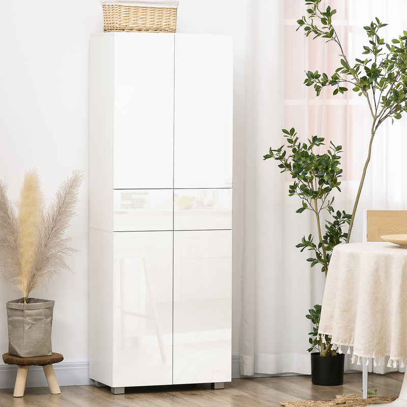 Freestanding 4 Door Kitchen Cabinet with Adjustable Shelves and Drawers for Storage White