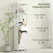 Tall White Bathroom Storage Cabinet With Tilt Out Laundry Basket For Organised Bathrooms