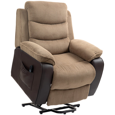 Brown Electric Lift Recliner Armchair for Elderly with Remote USB and Storage by HOMCOM