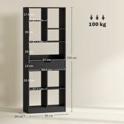 Tall Freestanding Bookshelf with Drawer for Home Office or Bedroom Storage Black