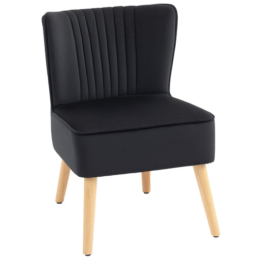 Modern Fabric Accent Chair with Thick Padding and Rubber Wood Legs for Living Room, Black