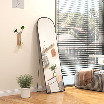 Black 165cm Full Length Standing Mirror With Aluminium Frame For Bedroom Or Hallway