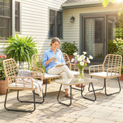Rattan Garden Furniture Set with Cushions and Coffee Table for Patio or Balcony Natural Wood Outsunny