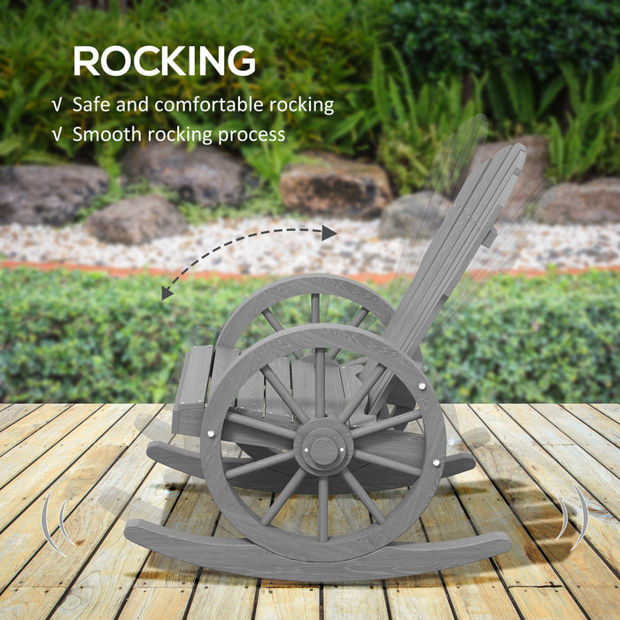 Grey Wooden Adirondack Rocking Chair Reclining Garden Armchair by Outsunny