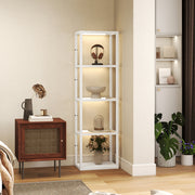 Tall LED Floor Lamp with 4-Tier Storage Shelves for Living Room or Bedroom, White