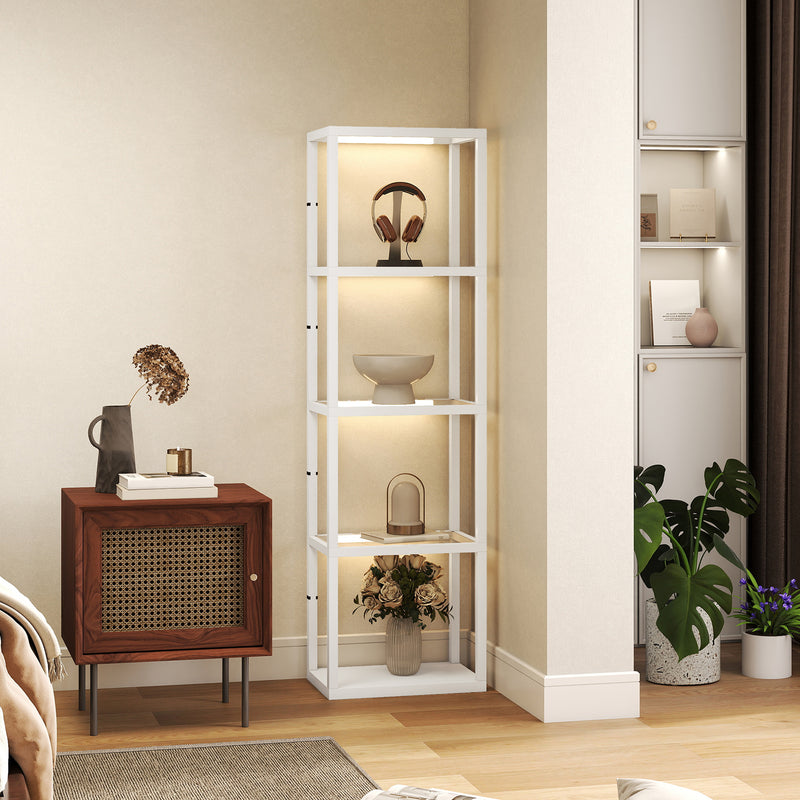 Tall LED Floor Lamp with 4-Tier Storage Shelves for Living Room or Bedroom, White