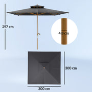 Black 3x3m Garden Parasol with Double Tier Canopy for Sun Protection by Outsunny