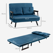 4 in 1 Velvet Touch Double Sofa Bed With Cushions Converts to Lounger or Recliner Blue
