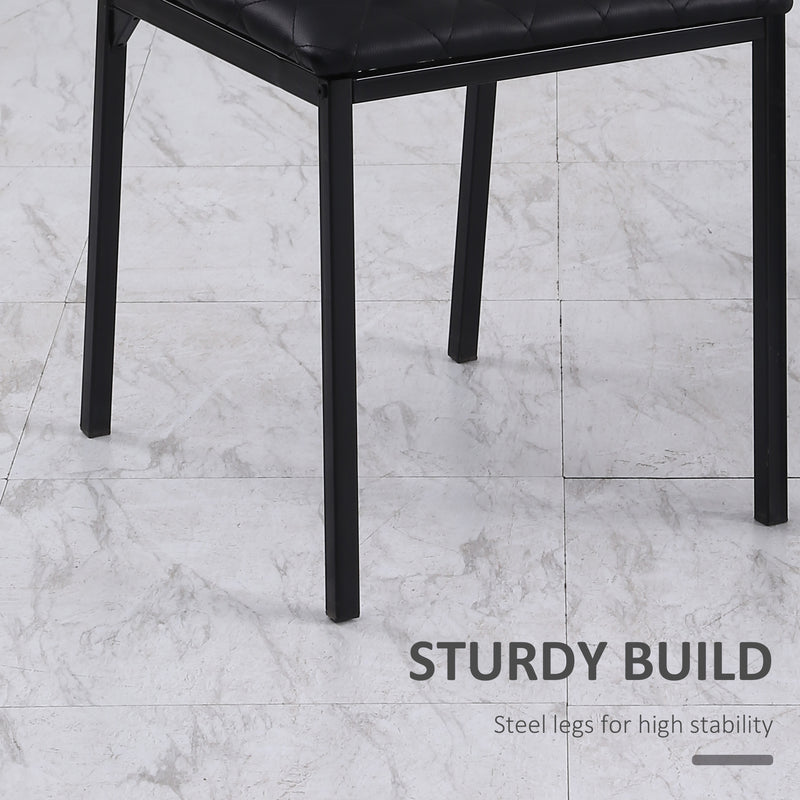 Set of 4 Upholstered Faux Leather Dining Chairs with Metal Legs for Kitchen or Lounge Black