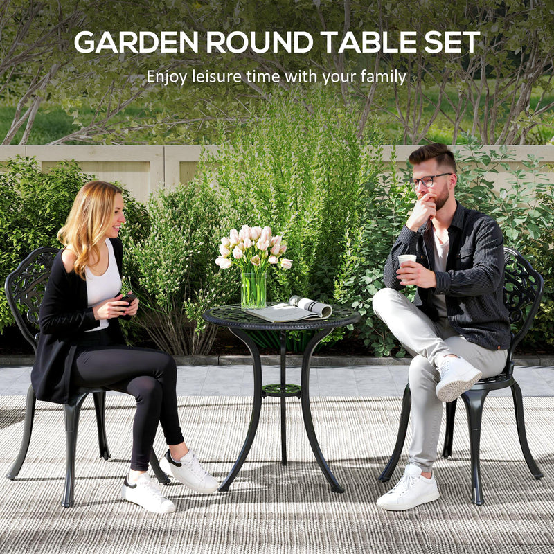 Black Three Piece Aluminium Floral Bistro Set for Garden or Patio by Outsunny