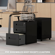 Black Metal Mobile File Cabinet with Lockable Drawers and Wheels for Home Office by Vinsetto