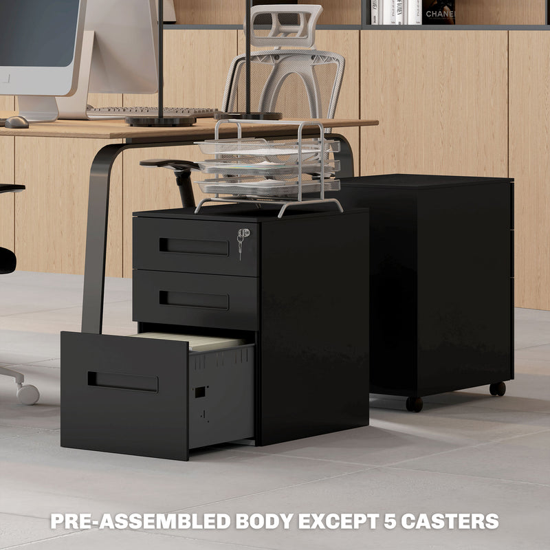 Black Metal Mobile File Cabinet with Lockable Drawers and Wheels for Home Office by Vinsetto