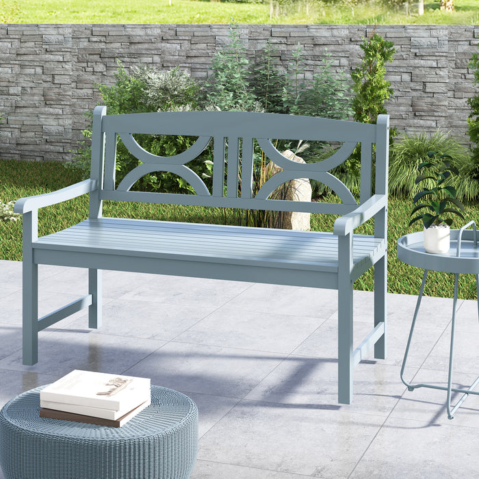 Grey 2 Seater Wooden Garden Bench Outdoor Patio Loveseat for Porch by Outsunny