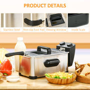 3 Litre Deep Fat Fryer with Timer Adjustable Temperature and Viewing Window Silver