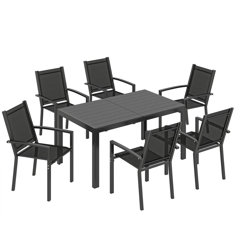 6 Seater Outdoor Dining Set with Wood Effect Table Ideal for Patios, Black