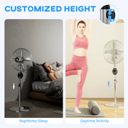 Silver 18 Inch Metal Pedestal Fan with Oscillation and Adjustable Height