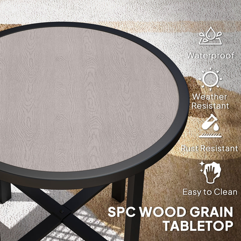 Round Small Garden Table 50.5cm Outdoor Side Table with SPC Top and Metal Frame Grey by Outsunny
