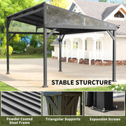 Lean To Steel Roof Garden Pergola With Netting Ideal For Patios And Outdoor Shade Dark Grey AOSOM