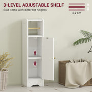 Slim Bathroom Storage Cabinet with Toilet Roll Holder and Shelves for Tight Spaces, White
