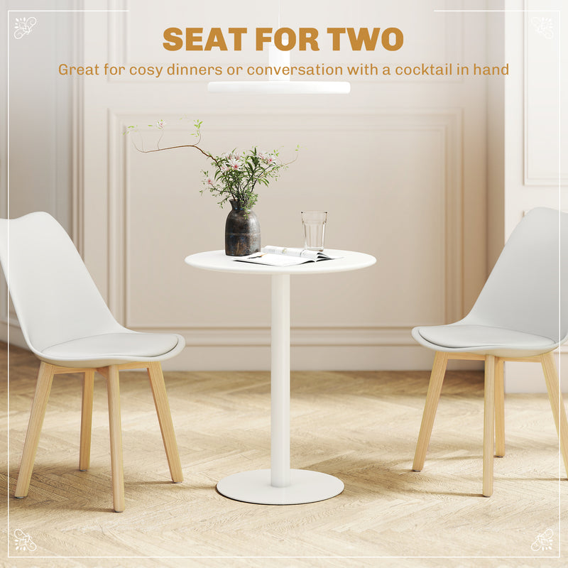 Round Dining Table with Steel Base Ideal for Kitchen or Living Room Use White AOSOM