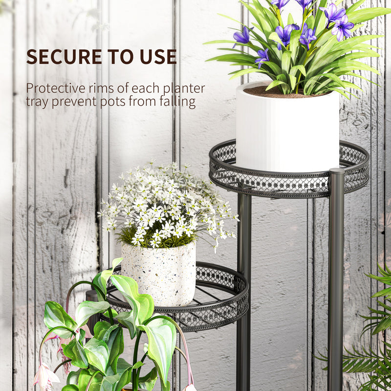 Black Four Tier Steel Plant Stand for Indoor and Outdoor Use by Outsunny