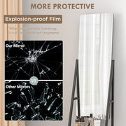 Full Length Dressing Mirror on Wheels with Adjustable Angle and Storage Shelves, White