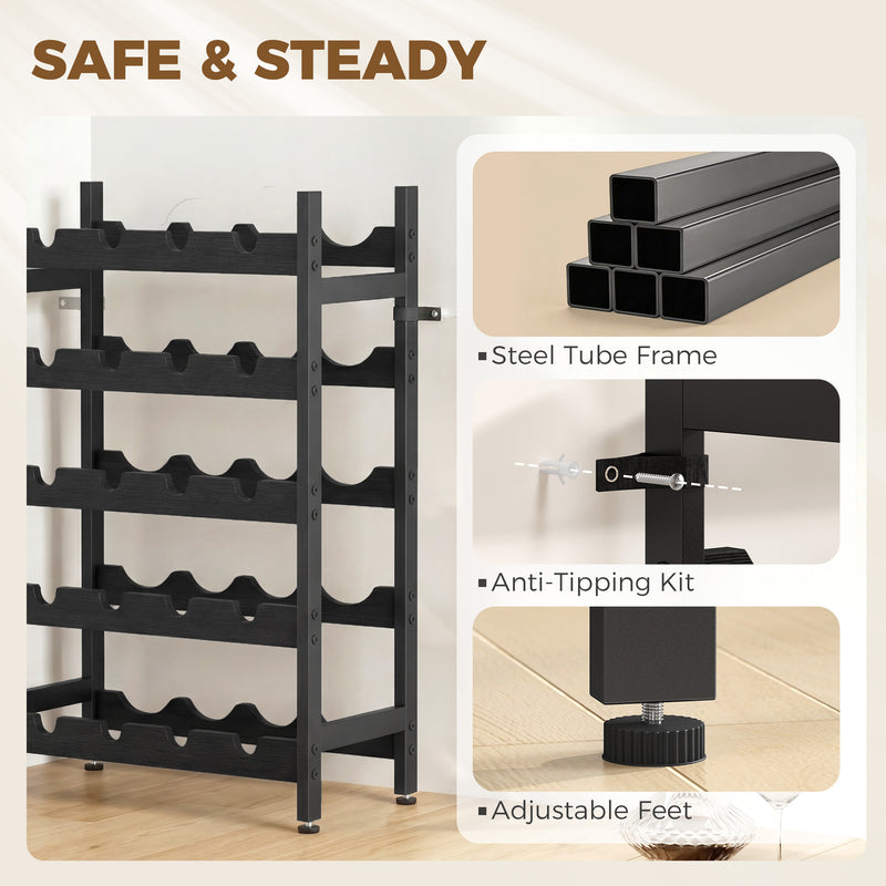 Wine Rack for 20 Bottles Compact Steel Frame for Small Kitchens or Living Rooms Black Homcom