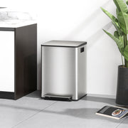 Kitchen Pedal Bin with Dual 20L Compartments for Easy Rubbish and Recycling Silver Tone AOSOM