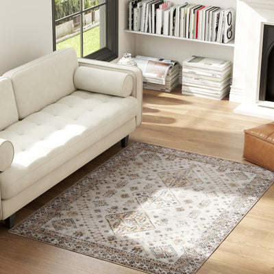Non Slip Washable Flannel Area Rug for Living Room Bedroom or Office 170 x 120 cm Beige