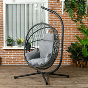 Image of an Outsunny Hanging Egg Chair With Stand, Grey 