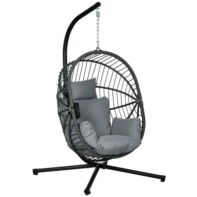 Image of an Outsunny Hanging Egg Chair With Stand, Grey 