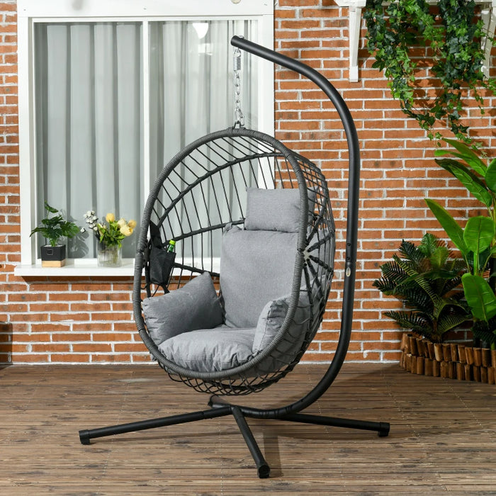 Image of an Outsunny Hanging Egg Chair With Stand, Grey 