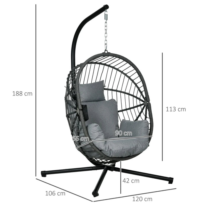 Image of an Outsunny Hanging Egg Chair With Stand, Grey 