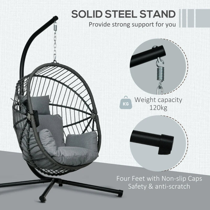 Image of an Outsunny Hanging Egg Chair With Stand, Grey 