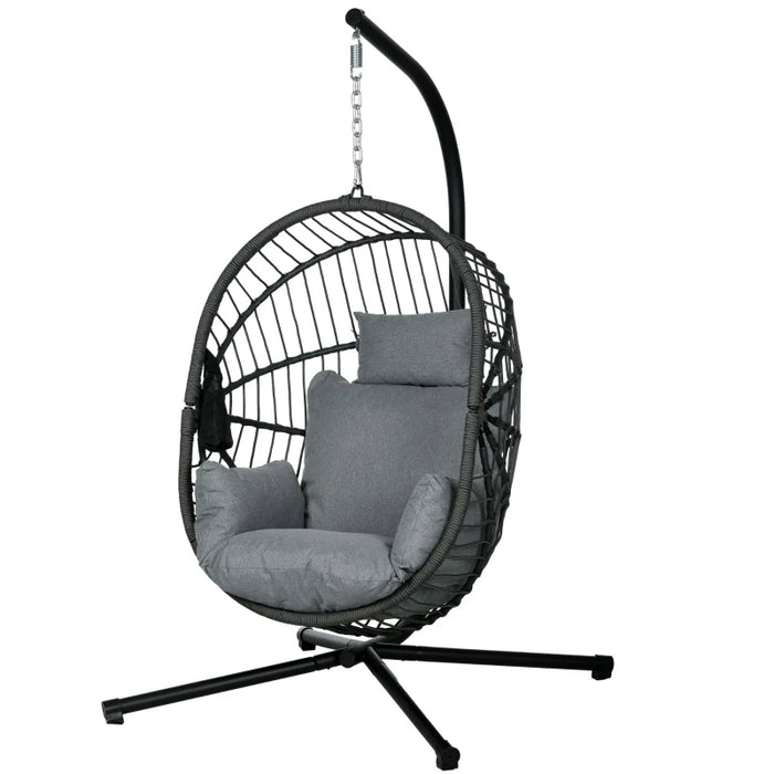 Image of an Outsunny Hanging Egg Chair With Stand, Grey 