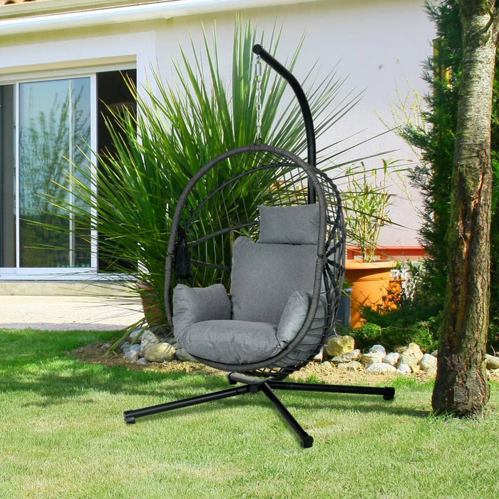 Image of an Outsunny Hanging Egg Chair With Stand, Grey 