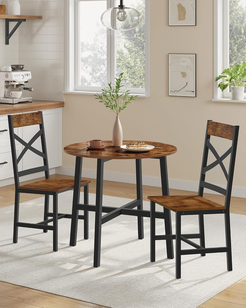 Industrial Round Dining Table and Chairs Set for Kitchen with 2 Chairs by Vasagle