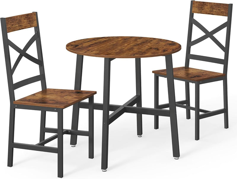 Industrial Round Dining Table and Chairs Set for Kitchen with 2 Chairs by Vasagle